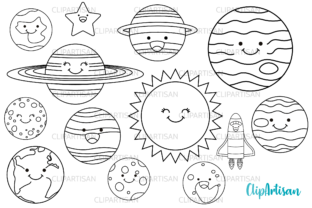 Download Kawaii Happy Planets Digital Stamps - Premium Resources