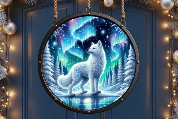 Download Arctic Wolf Northern Lights Door Sign - Arctic wolf Collection