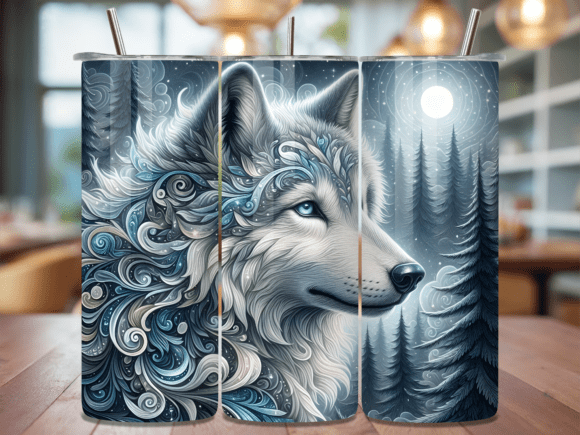 Download Blue Arctic Wolf Head Night Moon Tumbler - Arctic wolf Collection