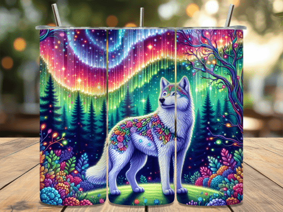 Download Arctic Wolf Aurora Forest Tumbler Wrap - Arctic wolf Collection